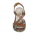 Woman's sandal with multicolored optical platform in cognac brown leather wedge heel 10 - Available sizes:  42