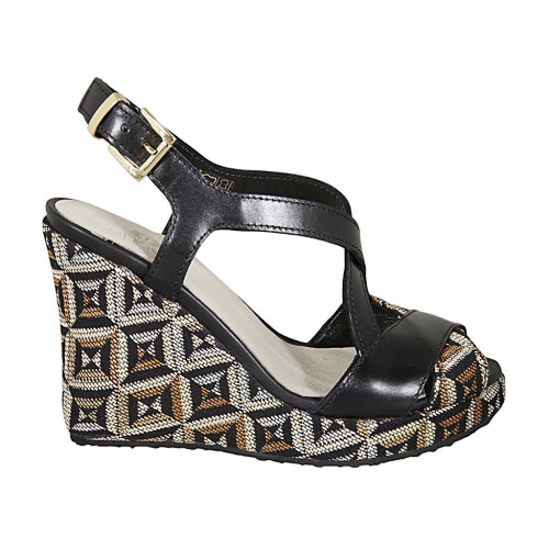 Woman's sandal with multicolored optical platform in black leather wedge heel 10 - Available sizes:  42