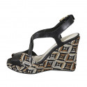 Woman's sandal with multicolored optical platform in black leather wedge heel 10 - Available sizes:  42