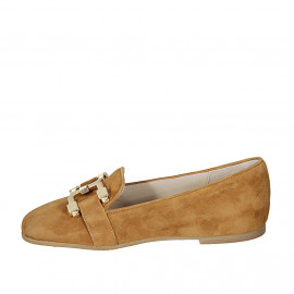 Mocassino da donna con accessorio in camoscio color cuoio tacco 1 - Misure disponibili: 42 2