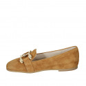 Mocassin pour femmes avec accessoire en daim cognac talon 1 - Pointures disponibles:  42