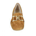 Mocassin pour femmes avec accessoire en daim cognac talon 1 - Pointures disponibles:  42