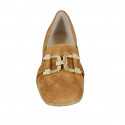 Woman's mocassin with accessory in tan brown suede heel 1 - Available sizes:  34, 42, 43, 44