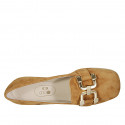 Mocassin pour femmes avec accessoire en daim cognac talon 1 - Pointures disponibles:  42