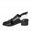 Sandale pour femmes en cuir noir et blanc talon 3 - Pointures disponibles:  33