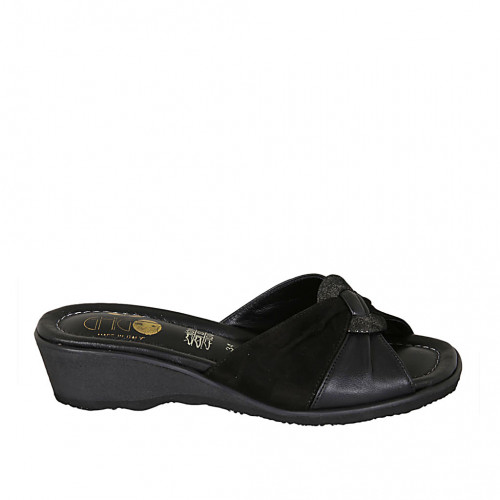 Mule pour femmes en daim et cuir noir talon compensé 3 - Pointures disponibles:  42