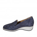 Woman's loafer with removable insole and elastic bands in blue pierced suede wedge heel 3 - Available sizes:  43