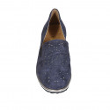 Woman's loafer with removable insole and elastic bands in blue pierced suede wedge heel 3 - Available sizes:  43