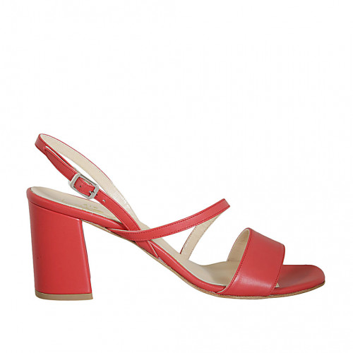 Woman's sandal in red leather heel 8