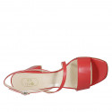 Sandalia para mujer en piel roja tacon 8 - Tallas disponibles:  45
