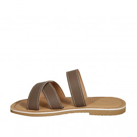 Mule in brown leather heel 1 2