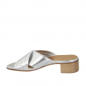 Woman's mules in silver laminated and printed leather heel 4 - Available sizes:  32, 43, 44