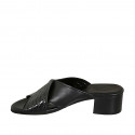 Woman's mules in black leather and printed patent leather heel 4 - Available sizes:  43