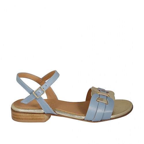 Sandalo da donna in pelle azzurra e platino con cinturino tacco 2 - Misure disponibili: 33