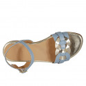 Sandalo da donna in pelle azzurra e platino con cinturino tacco 2 - Misure disponibili: 33