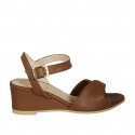 Woman's sandal with strap in brown leather wedge heel 5 - Available sizes:  42
