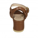 Woman's sandal with strap in brown leather wedge heel 5 - Available sizes:  42, 44