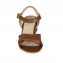 Woman's sandal with strap in brown leather wedge heel 5 - Available sizes:  42, 44