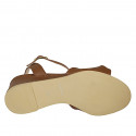 Woman's sandal with strap in brown leather wedge heel 5 - Available sizes:  42