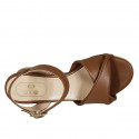 Sandale pour femmes avec courroie en cuir marron talon compensé 5 - Pointures disponibles:  42, 44
