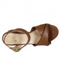 Woman's sandal with strap in brown leather wedge heel 5 - Available sizes:  42, 44