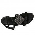 Woman's strap sandal in black leather with rhinestones heel 2 - Available sizes:  33