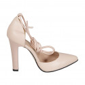 Woman's pointy open shoe with laces in rose leather heel 10 - Available sizes:  42