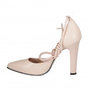 Woman's pointy open shoe with laces in rose leather heel 10 - Available sizes:  34, 42, 47