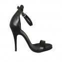 Zapato abierto con cinturon para mujer en piel negra tacon 11 - Tallas disponibles:  46