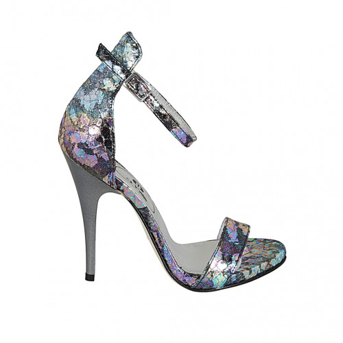 Chaussure ouverte pour femmes avec courroie en cuir imprimé lamé multicouleur talon 11 - Pointures disponibles:  42, 44, 45