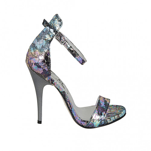 Woman's open shoe with strap in multicolored printed laminated leather heel 11 - Available sizes:  42, 43, 44, 45, 47