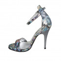 Woman's open shoe with strap in multicolored printed laminated leather heel 11 - Available sizes:  42, 43, 44, 45, 47