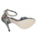 Woman's open shoe with strap in multicolored printed laminated leather heel 11 - Available sizes:  42, 43, 44, 45, 47