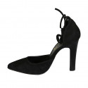 Chaussure ouverte à bout pointu pour femmes avec lacets en daim noir talon 10 - Pointures disponibles:  42, 43, 46
