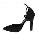 Woman's pointy open shoe with laces in black suede heel 10 - Available sizes:  33, 34, 42, 43, 46, 47