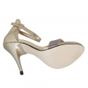 Woman's open shoe with strap in platinum laminated leather and rose glittered leather heel 11 - Available sizes:  43, 44, 45, 46, 47