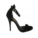 Zapato abierto para mujer con cinturon al tobillo en gamuza negra tacon 11 - Tallas disponibles:  43, 45, 46, 47