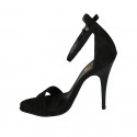 Zapato abierto para mujer con cinturon al tobillo en gamuza negra tacon 11 - Tallas disponibles:  43, 45, 46, 47