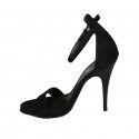 Zapato abierto para mujer con cinturon al tobillo en gamuza negra tacon 11 - Tallas disponibles:  46