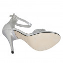 Woman's open shoe with strap in silver laminated and glittered leather heel 11 - Available sizes:  34, 44, 45, 46, 47