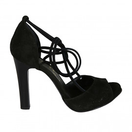 Chaussure ouverte pour femmes à lacets en daim noir talon 10 - Pointures disponibles: 34, 42, 43