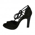 Chaussure ouverte pour femmes à lacets en daim noir talon 10 - Pointures disponibles:  34, 42, 43