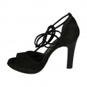 Zapato abierto para mujer con cordones en gamuza negra tacon 10 - Tallas disponibles:  32, 33, 34, 42, 43, 46