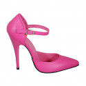 Woman's pointy open pump with strap in fuchsia leather heel 11 - Available sizes:  34, 42