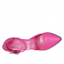 Zapato de salon puntiagudo para mujer con correa en piel fucsia tacon 11 - Tallas disponibles:  34, 42