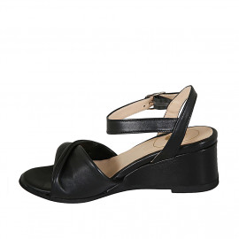 Sandalo da donna con cinturino in pelle nera zeppa 5 - Misure disponibili: 43 2