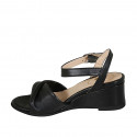 Sandale pour femmes avec courroie en cuir noir talon compensé 5 - Pointures disponibles:  43, 44