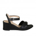 Sandale pour femmes avec courroie en cuir noir talon compensé 5 - Pointures disponibles:  43, 44