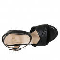 Woman's sandal with strap in black leather wedge heel 5 - Available sizes:  43, 44