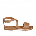 Woman's sandal with crossed straps in light brown leather heel 1 - Available sizes:  32